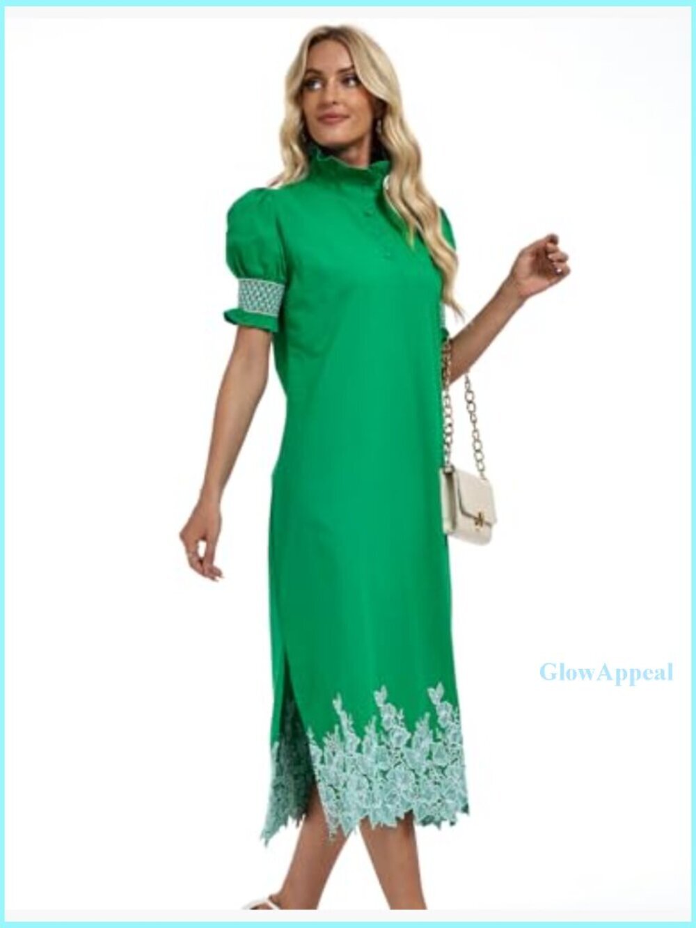 Summer Maxi Dress with Floral Embroidery, Puff Sleeves, Button Front - Picture 7 of 7